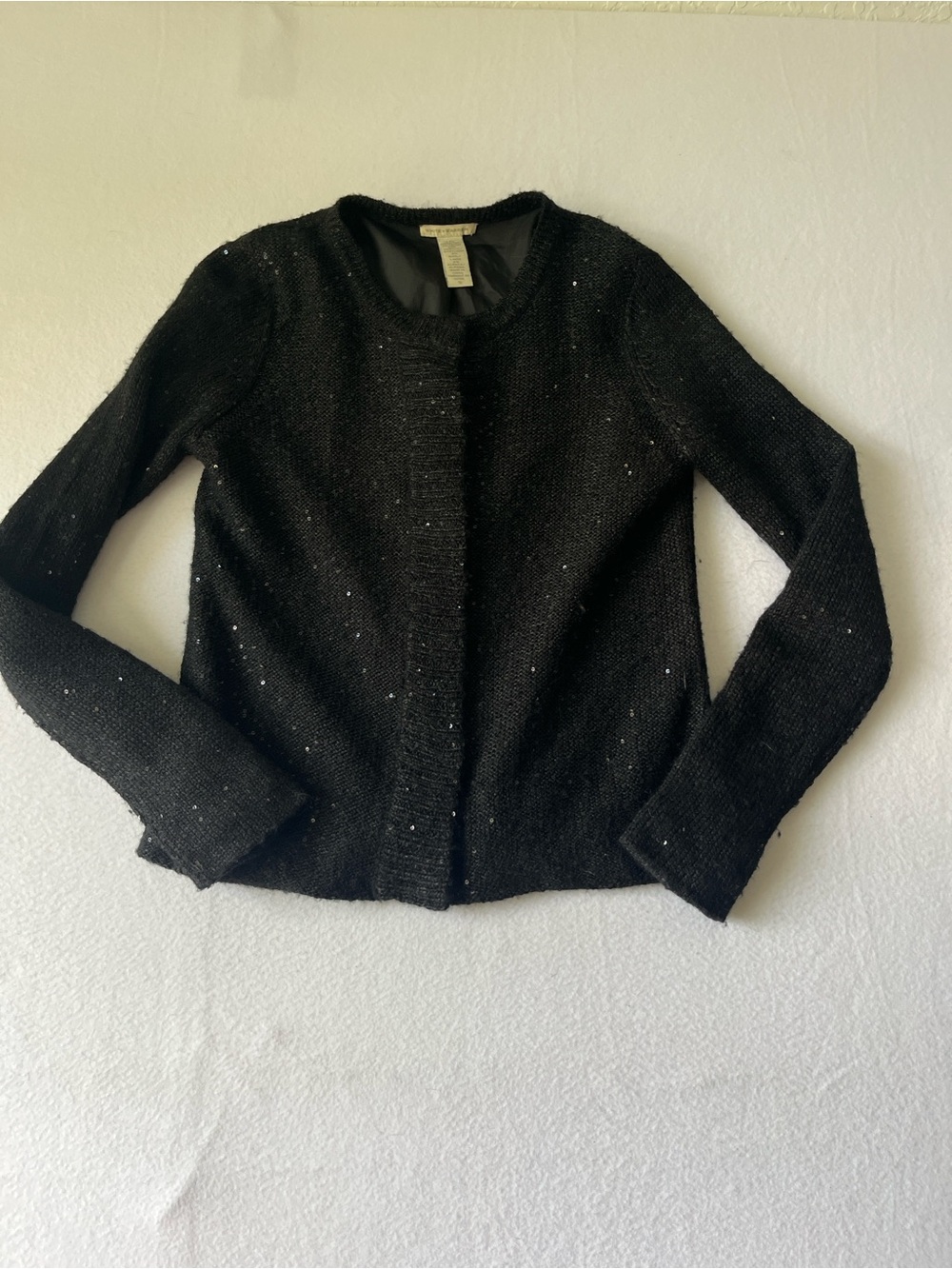 White + Warren Black Sequin Alpaca Wool Blend Cardigan